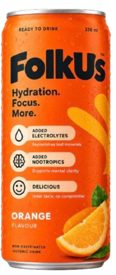 FolkUs Orange focus drink can